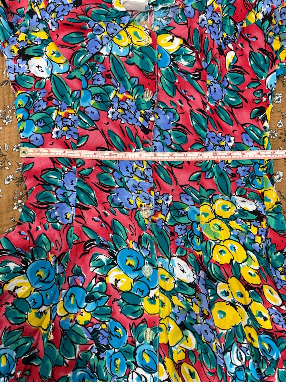 Vintage 80s/90s Mariposa Floral Rayon Mini Dress Square Sailor Collar M/13 - Picture 9 of 11